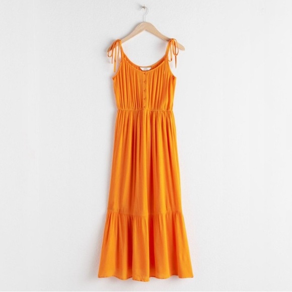 & Other Stories Tangerine Tie Shoulder Cotton Maxi Dress - Picture 4 of 10
